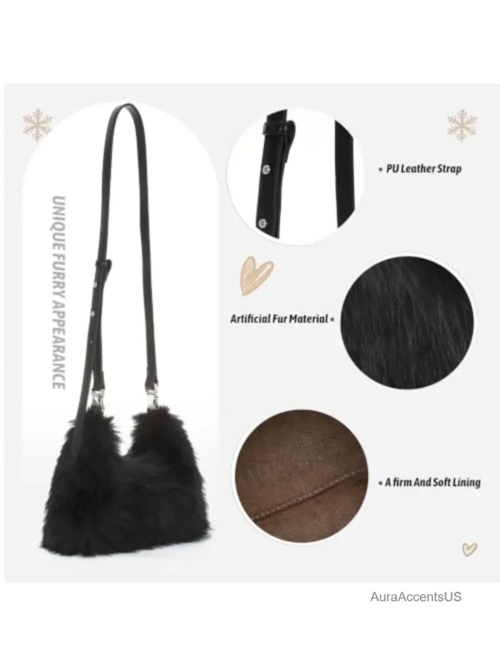 Faux Fur Hobo Bag Women Soft Plush Fuzzy Shoulder Crossbody Purse Winter